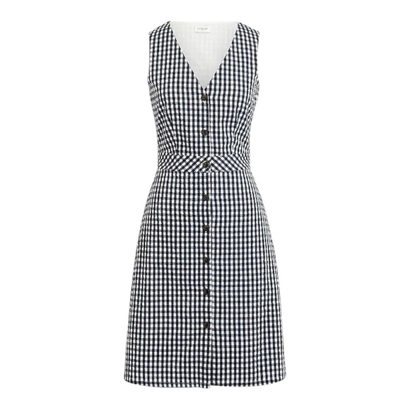 J. Crew Cotton Navy & White Gingham-Print V-Neck Button-Front Dress. Size 2. - Picture 13 of 13